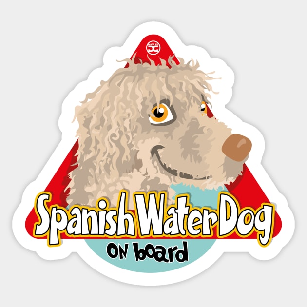 Spanish Water Dog On Board - Cream Sticker by DoggyGraphics